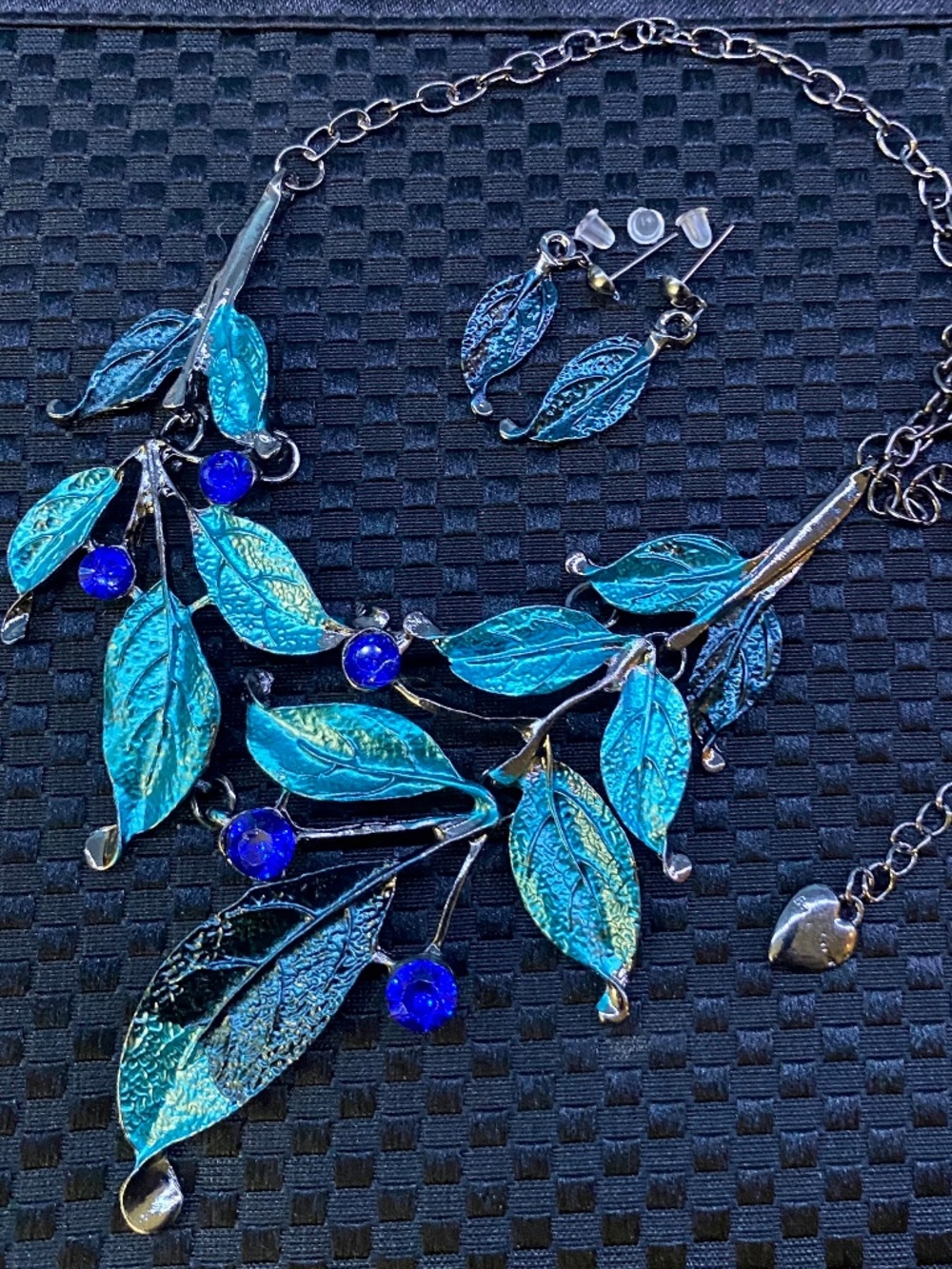 Turquoise Leaves Blue Rhinestone Alloy Necklace/Earrings Set~BETSEY JOHNSON~NWT